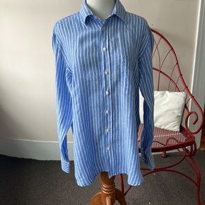 Blue and white striped button down